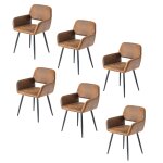 Lot de 6 chaises industriel tissu marron r�tro pieds noirs