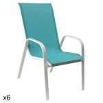 Lot de 6 chaises en textilène bleu et aluminium blanc Lot de 6 chaises en textilène bleu et aluminium blanc