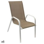 Lot de 6 chaises en textilne taupe et aluminium blanc