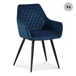 Lot de 6 chaises en velours bleu pieds noir