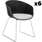 Lot 6 fauteuils rembourrs avec accoudoirs en plastique noir / chrome
