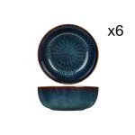 Lot de 6 saladiers en gr�s, bleu, d16, 5 x h6, 3 cm