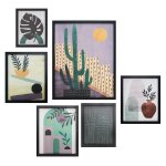 Lot de 6 tableaux en polyester dsert vert, lilas et noir 50x40x4 cm