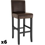 Lot de 6 tabourets de bar bois simili cuir avec dossier marron