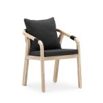 Lot de 8 chaises en bois et corde avec coussins noirs