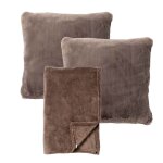 Lot promo - zaya & harvey - coussin 45x45 cm - plaid 150x200 cm - taup