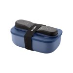 Lunch box bleue avec compartiment et set de 3 couverts en inox Lunch box bleue avec compartiment et set de 3 couverts en inox