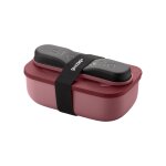 Lunch box mauve avec compartiment et set de 3 couverts en inox Lunch box mauve avec compartiment et set de 3 couverts en inox