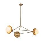 Lustre 3 lumires acier, rotin, verre opalin