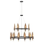 Lustre en acier, alluminium et rsine finition noir et or de luxe