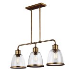 Lustre en acier et verre bull, laiton vieilli