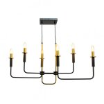 Lustre chandelier 6 lumires en mtal noir et dor