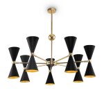 Lustre dor moderne 14 lumires avec abat - jour noirs
