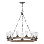 Lustre extrieur acier, verre transparent bull effet bois de squoia
