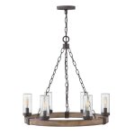 Lustre extrieur acier, verre transparent bull effet bois de squoia