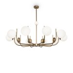 Lustre suspension dor 10 lumires avec sphres en verre blanc
