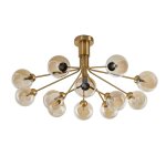 Lustre en verre ambr et laiton 82 cm