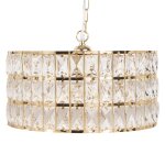 Lustre en verre et mtal dor avec pampilles