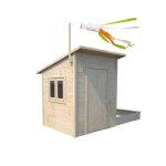 Maisonnette en bois avec bac  sable et manche  vent dcoratif