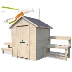 Maisonnette en bois avec cuisine et table de pique - nique