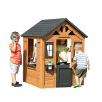 Maisonnette enfant avec accessoires, en bois, marron / noir