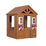 Maisonnette enfant avec fen�tres et accessoires, en bois