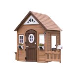 Maisonnette enfant avec fenêtres, en bois, marron / blanc Maisonnette enfant avec fenêtres, en bois, marron / blanc