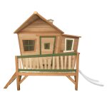 Maisonnette enfant avec toboggan blanc, bois fsc, marron / vert