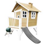 Maisonnette enfant avec toboggan gris, en bois fsc, marron / blanc Maisonnette enfant avec toboggan gris, en bois fsc, marron / blanc