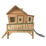 Maisonnette enfant avec toboggan gris, bois fsc, marron / vert Maisonnette enfant avec toboggan gris, bois fsc, marron / vert