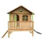 Maisonnette enfant avec toboggan gris, bois fsc, marron / vert