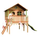 Maisonnette enfant avec toboggan jaune, bois fsc, marron / vert Maisonnette enfant avec toboggan jaune, bois fsc, marron / vert