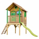 Maisonnette enfant avec toboggan jaune, bois fsc, marron / vert