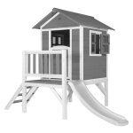 Maisonnette enfant xl avec toboggan en blanc en bois fsc, gris Maisonnette enfant xl avec toboggan en blanc en bois fsc, gris