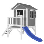 Maisonnette enfant xl avec toboggan en bleu en bois fsc, gris Maisonnette enfant xl avec toboggan en bleu en bois fsc, gris