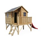 Maisonnette, toboggan en bois 3, 8m�, cabane sur pilotis