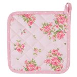 Manique de cuisine 100% coton blanc motif fleuri roses 20x20cm