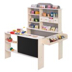 Marchande, caisse enregistreuse et accessoires en bois naturel