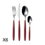 Mnagre 24 pices en acier inoxydable et acrylique rouge