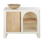 Meuble 1 vasque en bois de manguier beige et blanc crème Meuble 1 vasque en bois de manguier beige et blanc crème