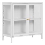 Meuble d'appoint 2 portes vitres en mtal laqu blanc