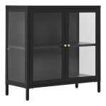 Meuble d'appoint 2 portes vitres en mtal laqu noir