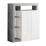 Meuble bar 2 portes blanc laqué encadrement niches aspect cimento Meuble bar 2 portes blanc laqué encadrement niches aspect cimento