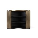 Meuble bar avec faade incurve dore et tagres  l'intrieur