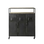 Meuble de bar industriel à roulettes en métal gris anthracite Meuble de bar industriel à roulettes en métal gris anthracite