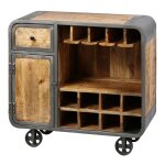 Meuble bar multi - rangements acier et bois massif Meuble bar multi - rangements acier et bois massif