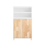 Meuble bas avec panier  linge et 3 compartiments effet bois blanc