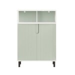Meuble bas rangement avec 2 portes effet bois vert et blanc Meuble bas rangement avec 2 portes effet bois vert et blanc