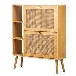 Meuble a chaussures 2 tiroirs en bois et rotin Meuble a chaussures 2 tiroirs en bois et rotin