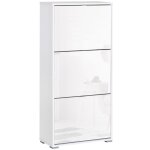 Meuble à chaussures 3 portes abattantes 3 compartiments blanc laqué Meuble à chaussures 3 portes abattantes 3 compartiments blanc laqué